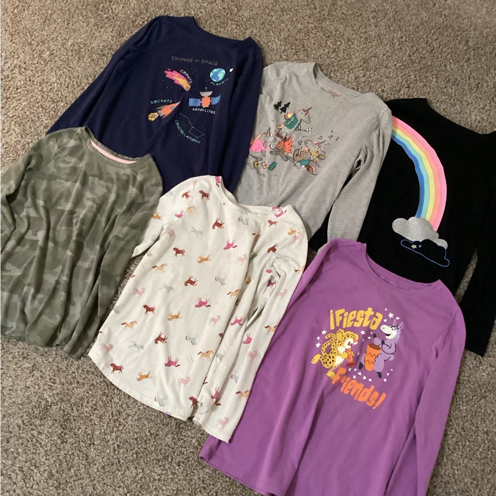 Lot of 6 Cat & Jack long sleeve shirts (size 10/12).